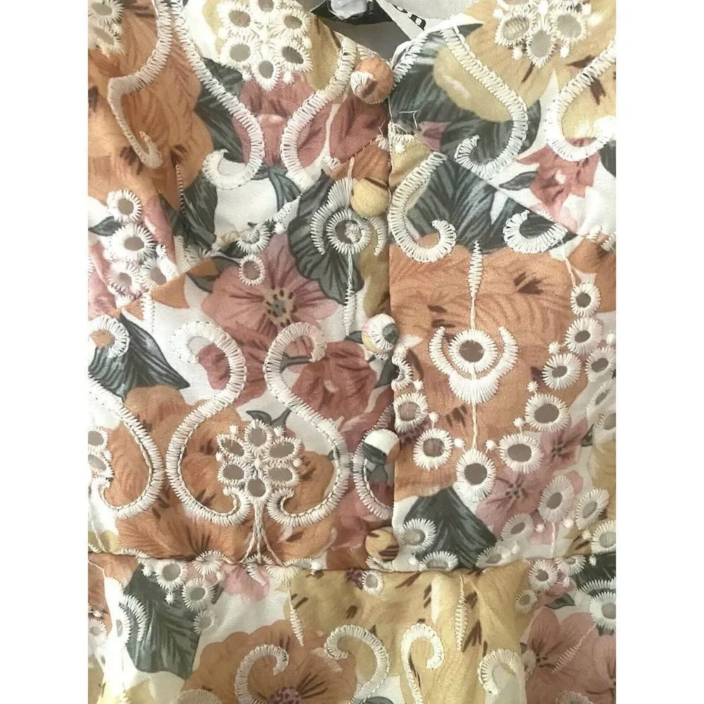 En Saison Presley Embroidered Tiered Floral Midi Dress Size L Summer NWT Revolve
